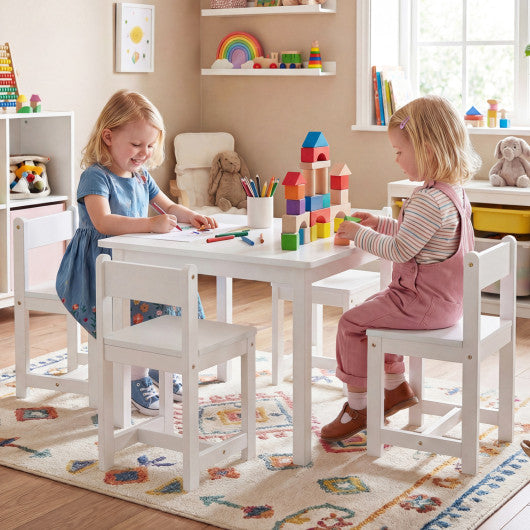 5-Piece Kids Table and Chairs Set Solid Rubber Wood Toddler Activity Table-White