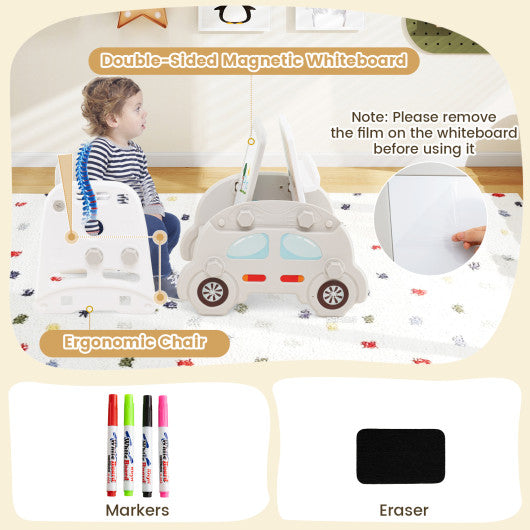 5 in 1 Convertible Toddler Slide Set Kids Art Easel with Stool and Book Rack-Gray