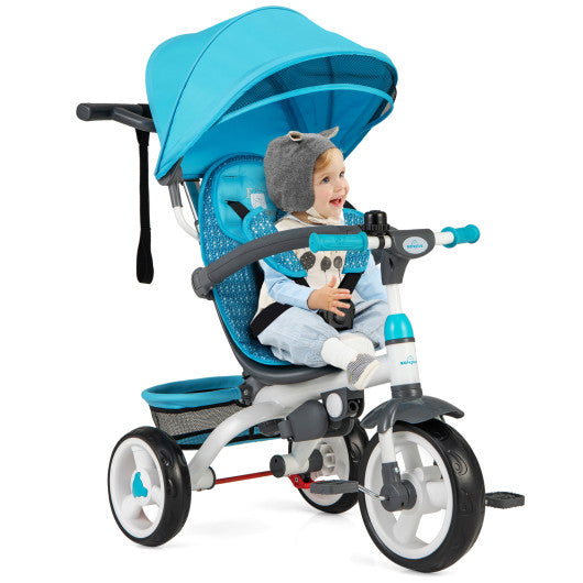 5-in-1 Detachable Baby Stroller Tricycle with Round Canopy-Blue