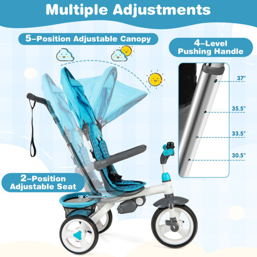 5-in-1 Detachable Baby Stroller Tricycle with Round Canopy-Blue