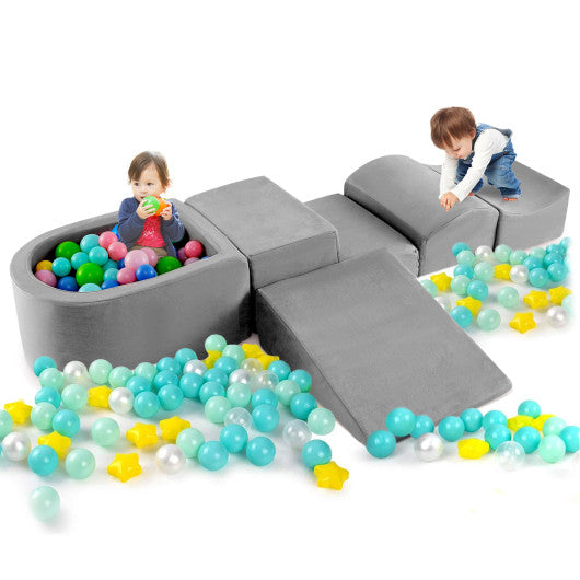 5-Piece Climb and Crawl Playset with Ball Pit for Kids-Gray