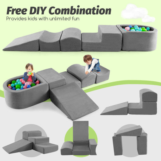 5-Piece Climb and Crawl Playset with Ball Pit for Kids-Gray