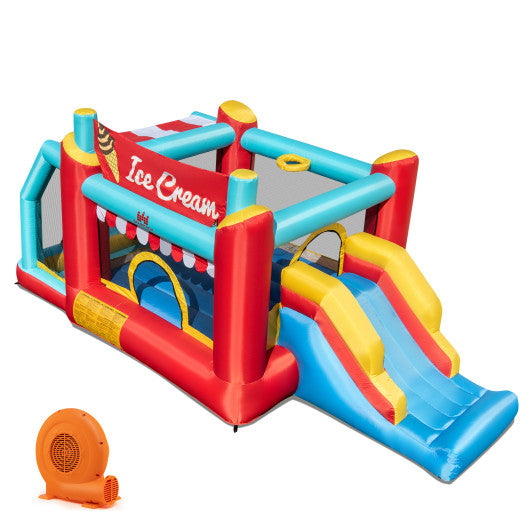 5-in-1 Ice Cream Inflatable Bounce House with Ball Pit and Slide with 520W Blower