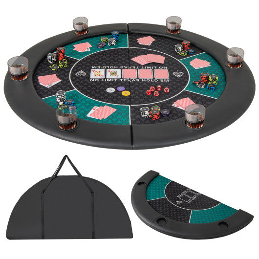 Portable 48 Inch 6-Player Foldable Poker Table Top Round Game Mat-Green