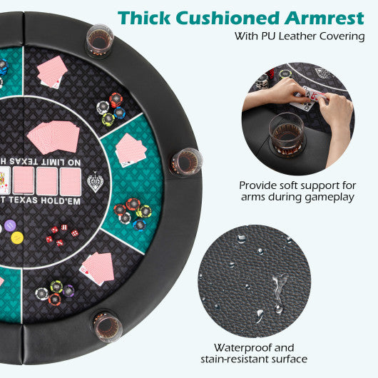 Portable 48 Inch 6-Player Foldable Poker Table Top Round Game Mat-Green