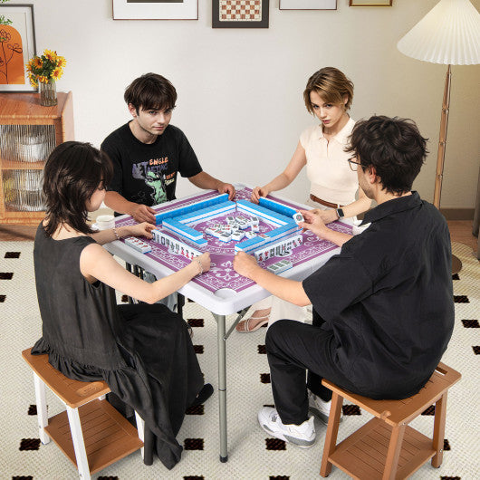 35 Inch 4 Player Game Card Folding Mahjong Table with Cup Holders-Pink