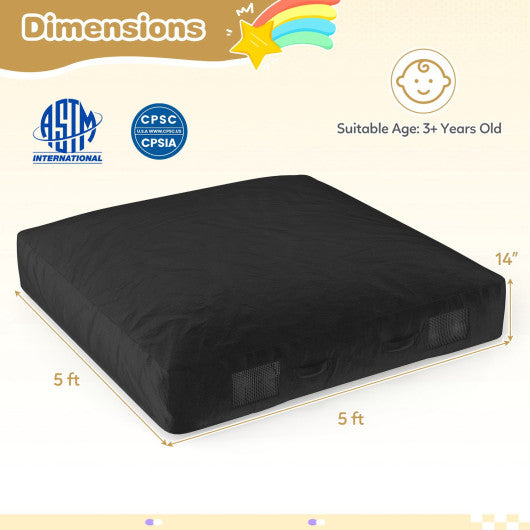60 Inch Crash Pad for Kids Sensory Foam Crash Mat with Velvet Cover-Black