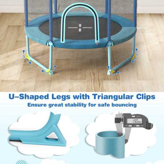 60 Inch Trampoline with Gymnastic Bar and Rings for Kids-Blue