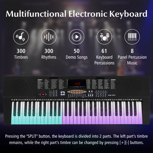 61-Key Electronic Keyboard Piano with 3 Teaching Modes LED Display and Dual Keyboard