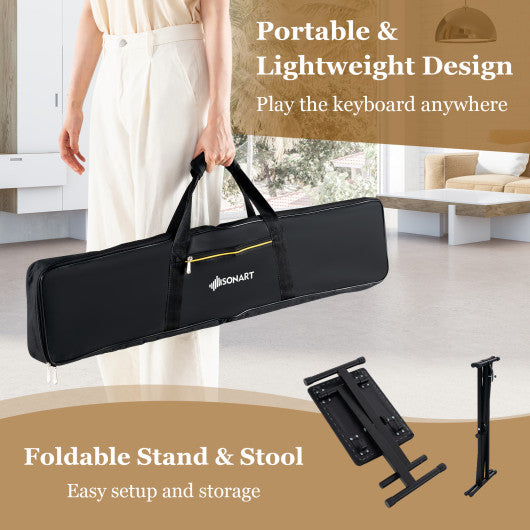 61-Key Portable Electronic Keyboard Piano Complete Digital Piano Set with Stand and Stool