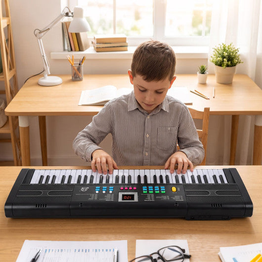 61 Keys Kids Piano Keyboard with Microphone and Music Stand-Black
