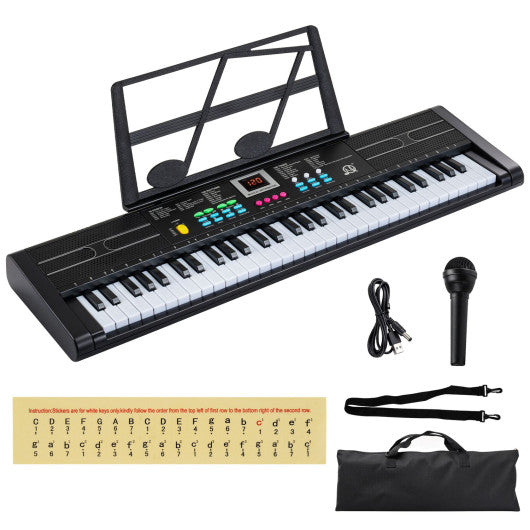 61 Keys Kids Piano Keyboard with Microphone and Music Stand-Black