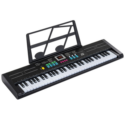 61 Keys Kids Piano Keyboard with Microphone and Music Stand-Black