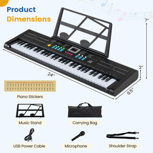 61 Keys Kids Piano Keyboard with Microphone and Music Stand-Black