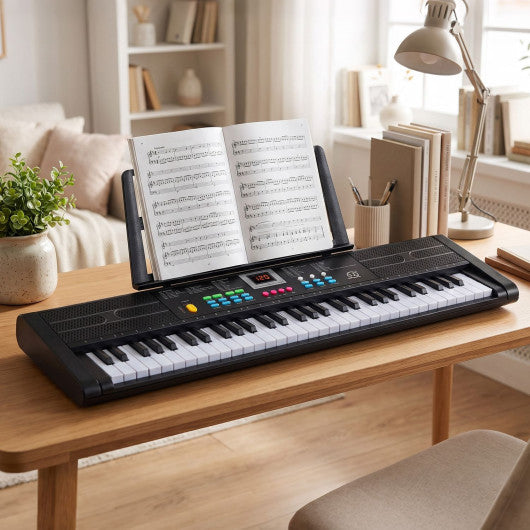 61 Keys Kids Piano Keyboard with Microphone and Music Stand-Black