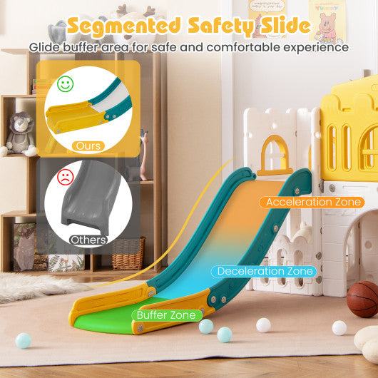 All-in-1 Toddle Slide Playset Playground with Tunnel and Ladder and Basketball-Yellow