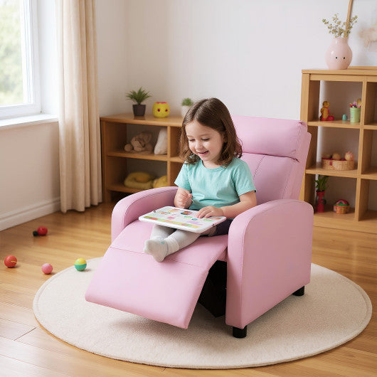Ergonomic PU Leather Kids Recliner Lounge Sofa for 3-12 Age Group-Pink