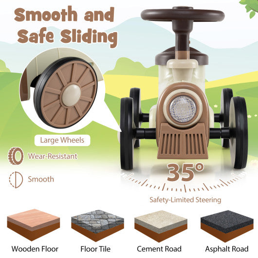 Ride on Toy with Steering Wheel and Train Whistle Sound Button-Beige