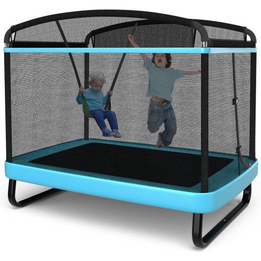 6 Feet Kids Entertaining Trampoline with Swing Safety Fence-Blue