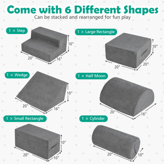 6-Piece Baby Climbing Blocks with 30D High-Density Foam and Carrying Handles-Gray