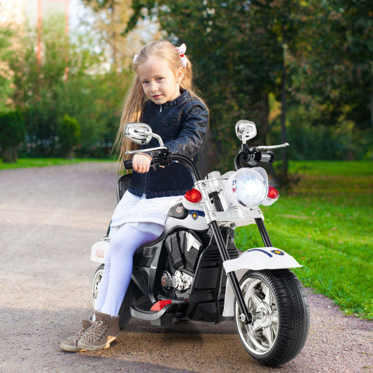 6V Powered Toddler 3-Wheel Motorbike Ride On Toy with Horn and Headlight-Black and White