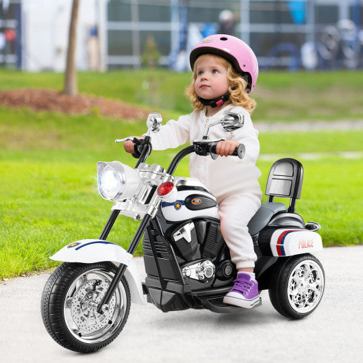 6V Powered Toddler 3-Wheel Motorbike Ride On Toy with Horn and Headlight-Black and White