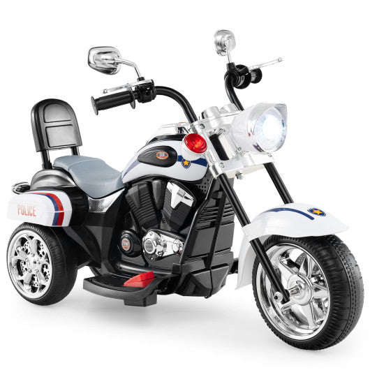 6V Powered Toddler 3-Wheel Motorbike Ride On Toy with Horn and Headlight-Black and White