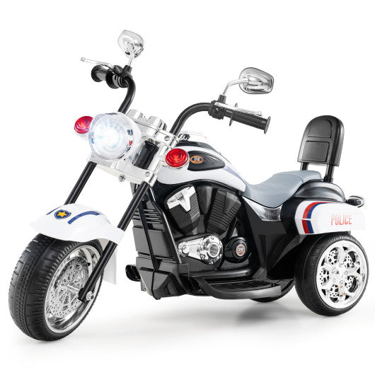 6V Powered Toddler 3-Wheel Motorbike Ride On Toy with Horn and Headlight-Black and White
