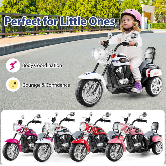 6V Powered Toddler 3-Wheel Motorbike Ride On Toy with Horn and Headlight-Black and White