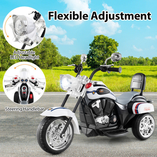 6V Powered Toddler 3-Wheel Motorbike Ride On Toy with Horn and Headlight-Black and White