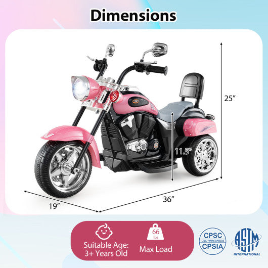 6V Powered Toddler 3-Wheel Motorbike Ride On Toy with Horn and Headlight-Heart Pink