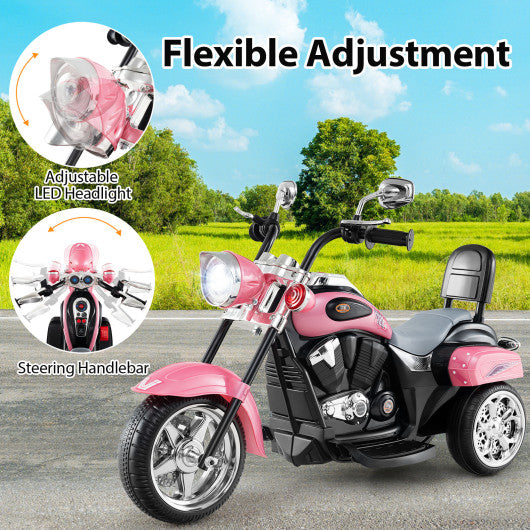 6V Powered Toddler 3-Wheel Motorbike Ride On Toy with Horn and Headlight-Heart Pink