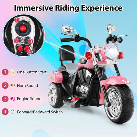 6V Powered Toddler 3-Wheel Motorbike Ride On Toy with Horn and Headlight-Heart Pink
