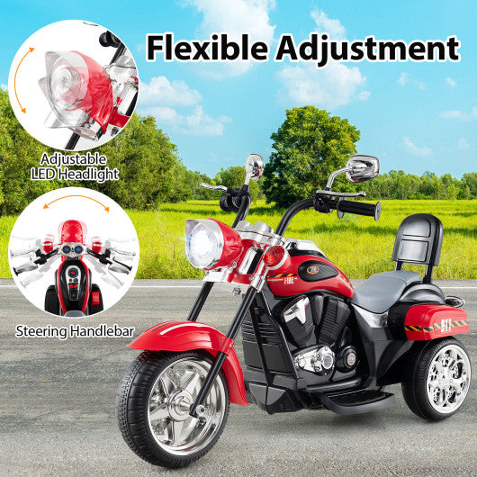 6V Powered Toddler 3-Wheel Motorbike Ride On Toy with Horn and Headlight-Black & Red