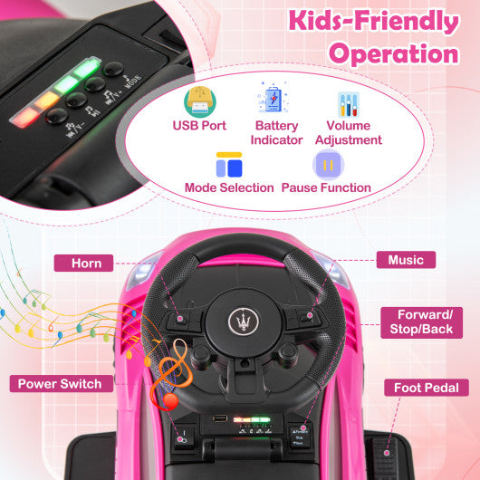6V Electric Kids Ride on Push Car Maserati Licensed with Foot Pedal and Music-Pink