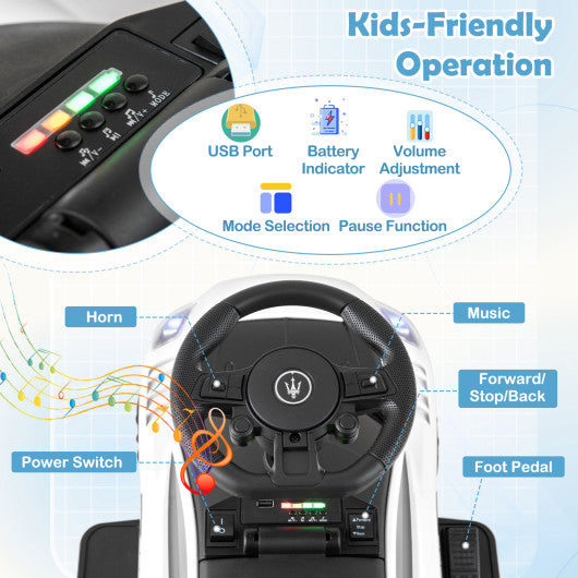 6V Electric Kids Ride on Push Car Maserati Licensed with Foot Pedal and Music-White