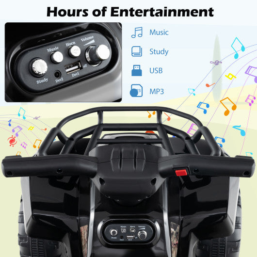 6V Kids ATV Quad Electric Ride On Car with LED Light and MP3-Solid Black
