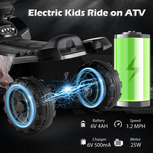 6V Kids ATV Quad Electric Ride On Car with LED Light and MP3-Solid Black