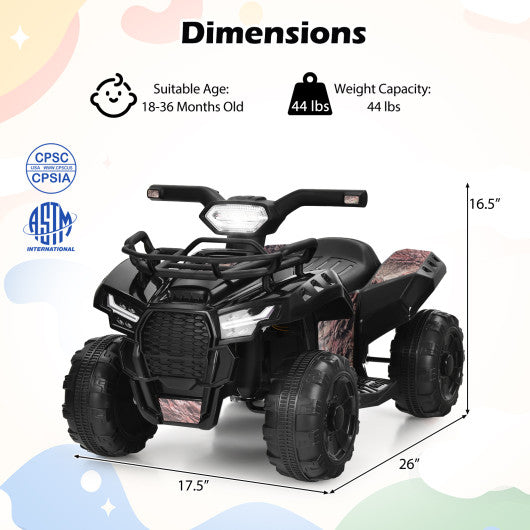 6V Kids ATV Quad Electric Ride On Car with LED Light and MP3-Solid Black