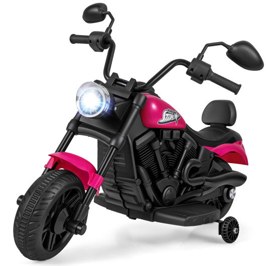 6V Kids Motorcycle with Headlight and Music and Training Wheels-Pink