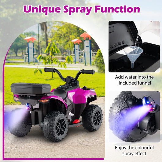 6V Kids Ride On ATV with Spray Function and Storage Box with Music-Pink