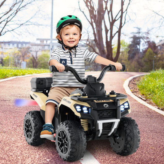 6V Kids Ride On ATV with Spray Function and Storage Box with Music-Khaki