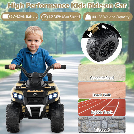 6V Kids Ride On ATV with Spray Function and Storage Box with Music-Khaki
