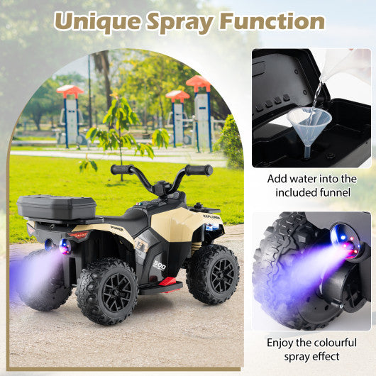 6V Kids Ride On ATV with Spray Function and Storage Box with Music-Khaki