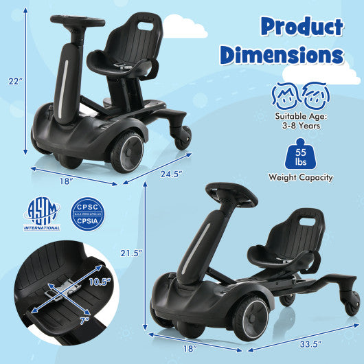 6V Kids Ride on Drift Car with 360¡ã Spin and 2 Adjustable Heights-Black