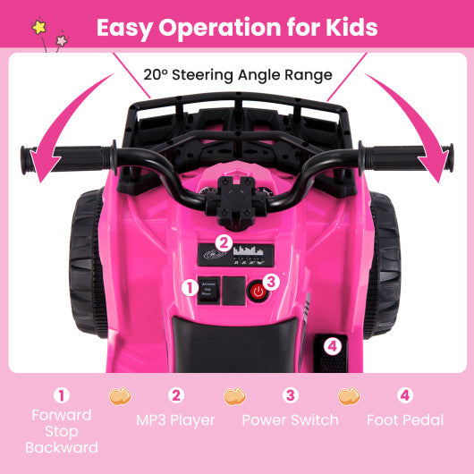 6V Kids Ride On Electric ATV with LED Headlights and MP3 Player-Pink