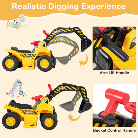 6V Kids Ride On Excavator Fun Digger with Folding Basketball Hoop