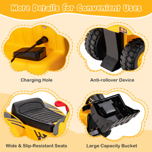 6V Kids Ride On Bulldozer with Folding Basketball Hoop and Balls