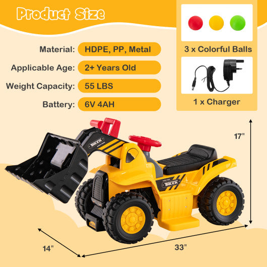 6V Kids Ride On Bulldozer with Folding Basketball Hoop and Balls