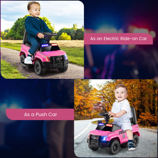 6V Kids Ride On Police Car with Real Megaphone and Siren Flashing Lights-Pink